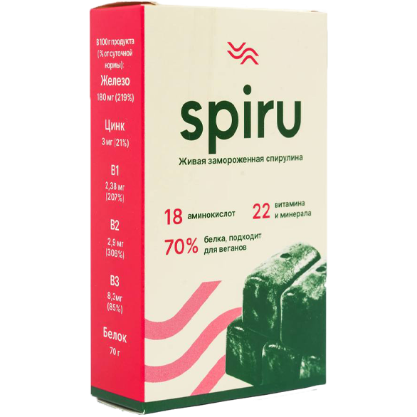 “SPIRU” frozen spirulina algae. 